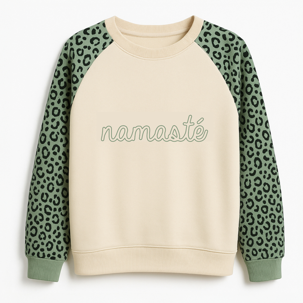 Oversize Bisiklet Yaka Sweatshirt Leo Desenli Raglan Kol Krem