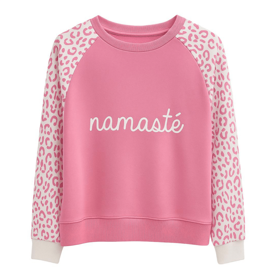 Oversize Bisiklet Yaka Sweatshirt Şeker Pembe Leo Desenli