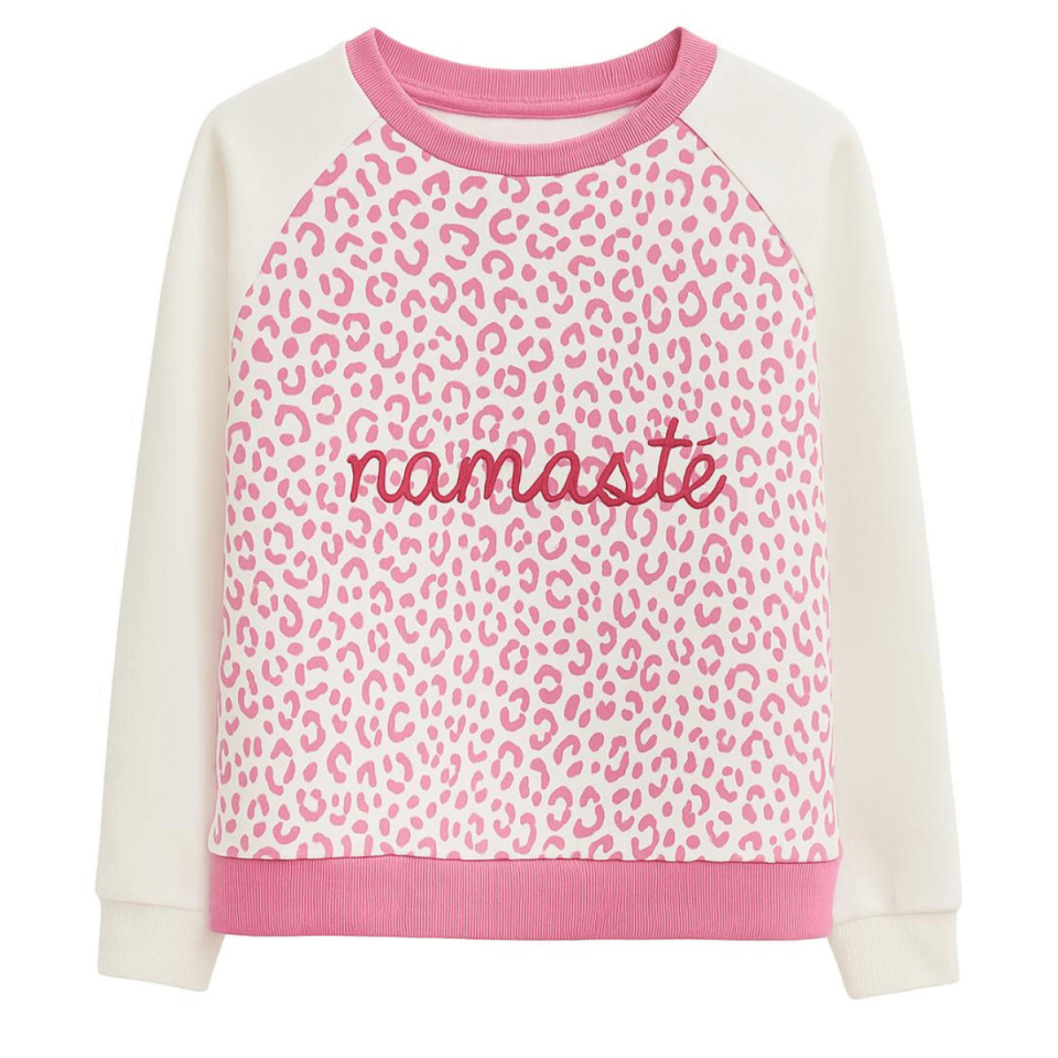 Oversize Bisiklet Yaka Sweatshirt Kırık Beyaz Leo Desenli