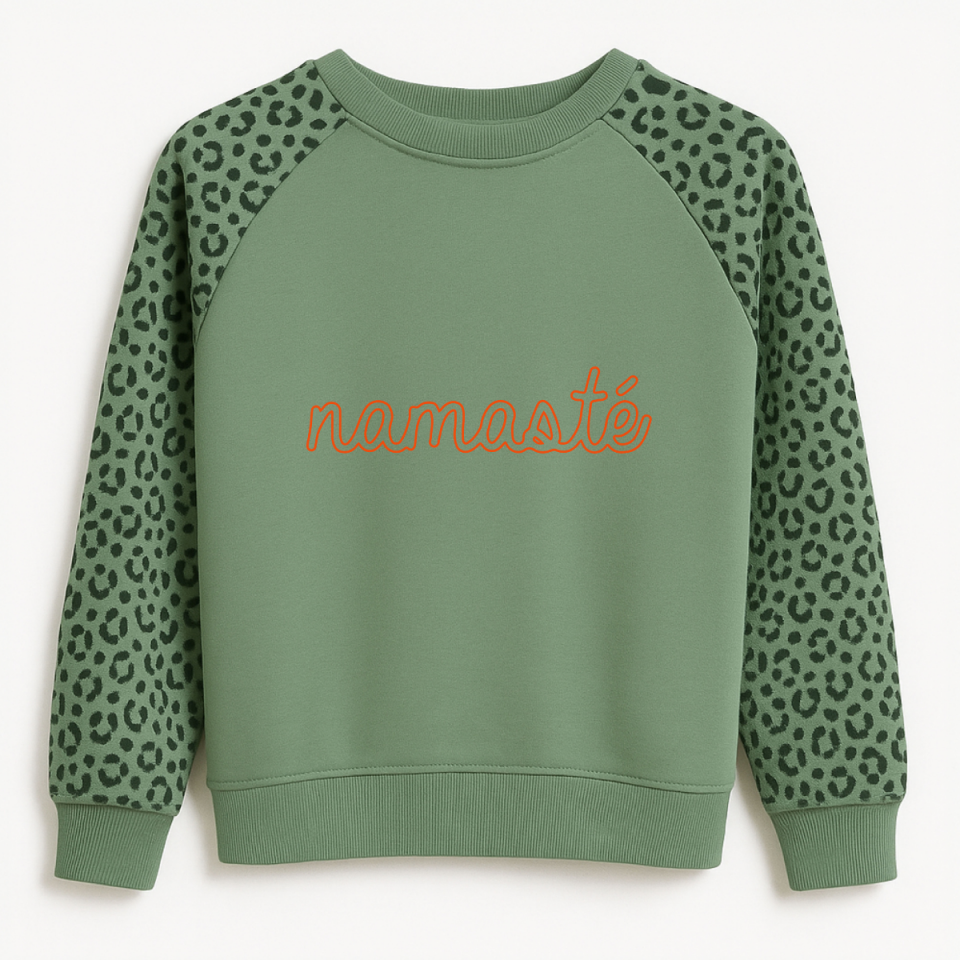 Oversize Bisiklet Yaka Sweatshirt Siyah Leo Desenli Raglan Kol